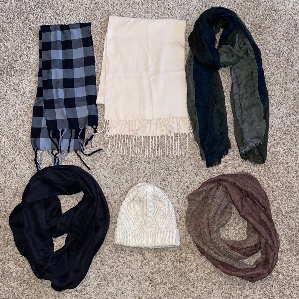 Neutral Colored Scarf Lot - Knits, Satin, Woven, Checkered, Boho